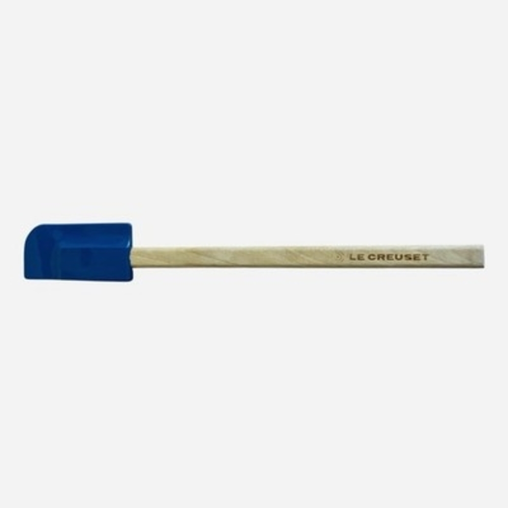 Le Creuset Blue Silicone Wood Handle Spatula Scraper 11.5" Kitchen Utensil NWOT